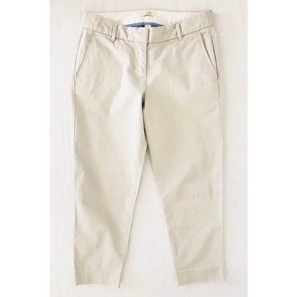 J Crew | Petite Skimmer Pants Size 2 Beige Ankle Crop Cotton Stretch - Picture 2 of 8